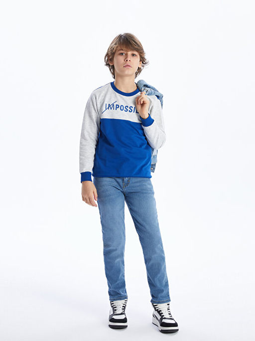 Bisiklet Yaka Bask?l? Uzun Kollu Erkek ?ocuk Sweatshirt - Waikiki фото 2