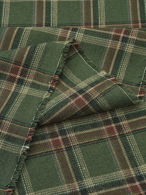 Фуле Клетка цв.темно-эвкалиптовый/коричневый, ш.1.45м, хлопок-100%, 180гр/м.кв - Купава фото 7