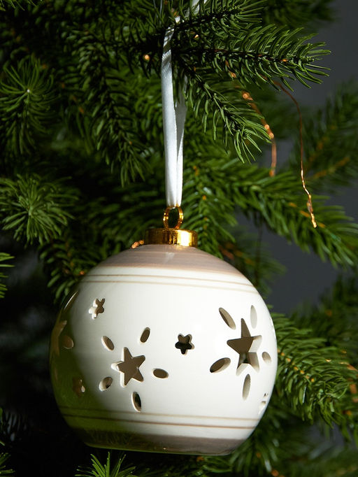 Ёлочный шар с подсветкой Звёзды беж, 108.88.8 см, 1 LED, от батареек LR443, керамика, свечение тёплое белое - Luazon lighting фото 2