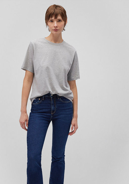 Bisiklet Yaka Gri Basic Tisort