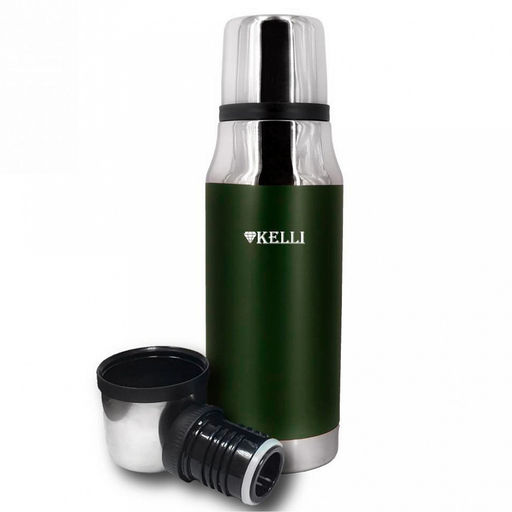 Термос из нержавеющей стали Kelli 1л, с винтовой пробкой, двойные стенки, вакуумная технология, синий (Китай)