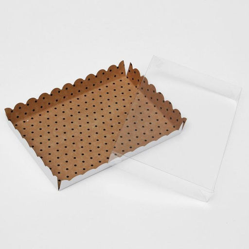 Цена за 10 шт. Коробочка для печенья с PVC крышкой Горох, крафт, 22 х 15 х 3 см - UPAK LAND фото 3