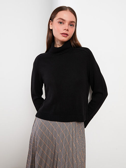 Bal?k?? Yaka D?z Uzun Kollu Kad?n Triko Kazak