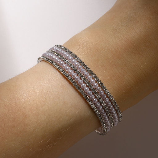 Браслет «Жемчуг» мелкий со стразами, d=5.5, белый в серебре