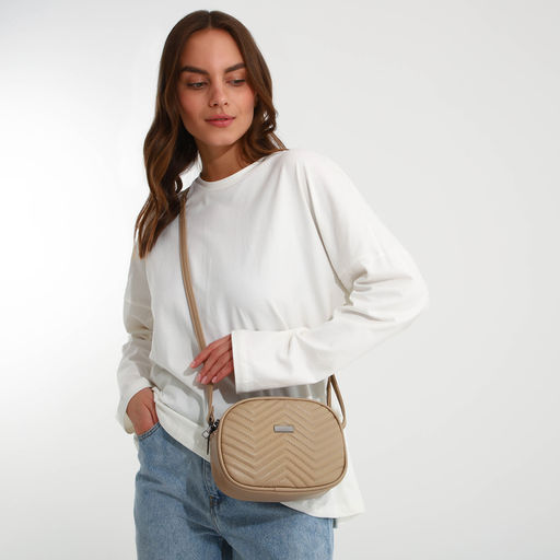 Сумка женская кросс-боди на молнии, 19×7×15 см, бежевая