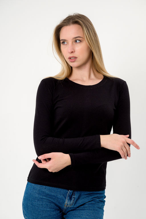 Лонгслив женский из кулирки с лайкрой чёрный макси - Амадэль фото 3