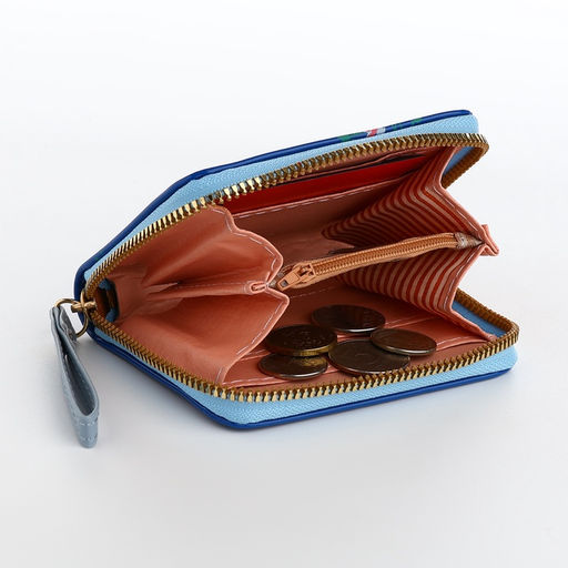 Кошелёк женский на молнии с ремешком, лакированный, синий