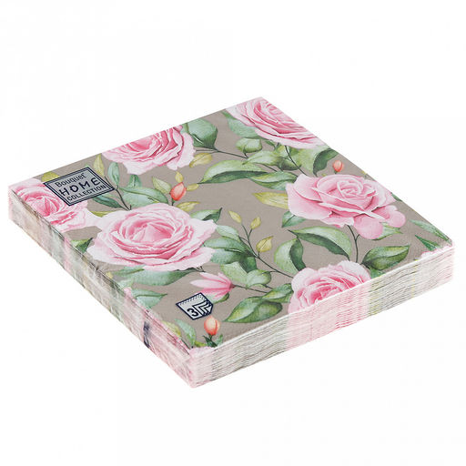 Салфетки бумажные Bouquet Home Collection Classic 33х33см, 3-х слойные, 20 штук в упаковке, 100% целлюлоза, Очаровательные розы (Россия)