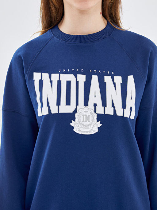 Bisiklet Yaka Bask?l? Oversize Kad?n Sweatshirt Tunik