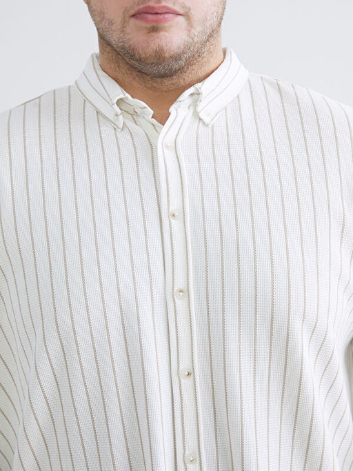 B?y?k Beden Slim Fit Uzun Kollu ?izgili Erkek G?mlek