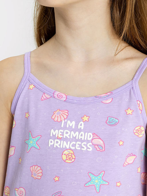 Сорочка ночная для девочек фиолетовая с текстом и рисунком ракушек - Mark formelle фото 3