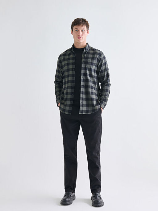 Regular Fit Uzun Kollu Ekose Gabardin Erkek G?mlek