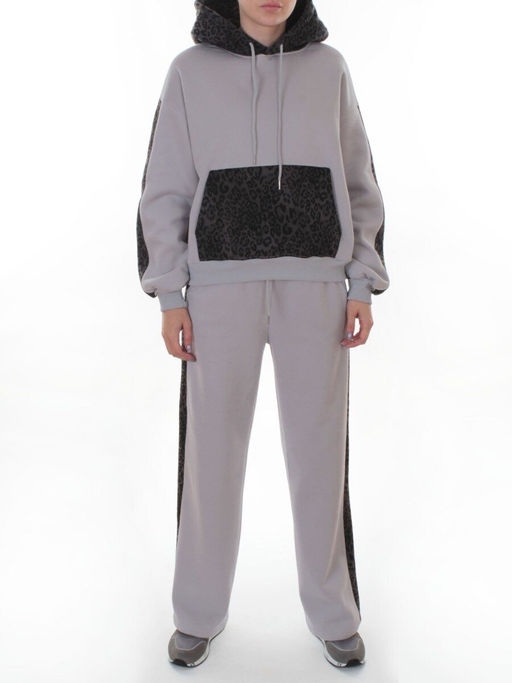 008 GRAY/LT. BLUE/LEOPARD Костюм спортивный зимний женский (95% хлопок, 5% полиэстер)