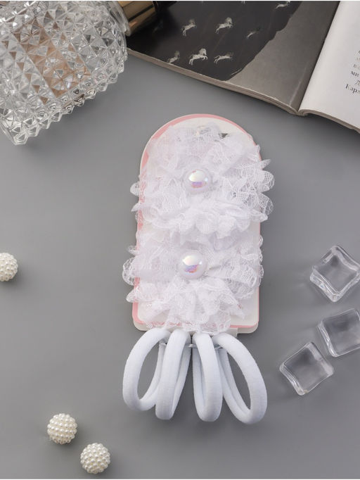 Цена за 6 шт. Набор для волос «Милашка», 2 зажима, 4 резинки, кружева, белый