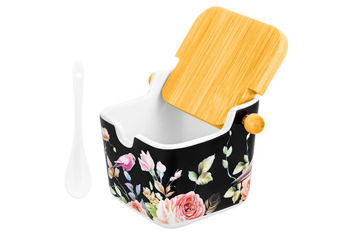Банка д/сыпучих продуктов 250 мл 12*9,5*9 см Певчие птички на черном NEW BONE CHINA - Elan gallery фото 6