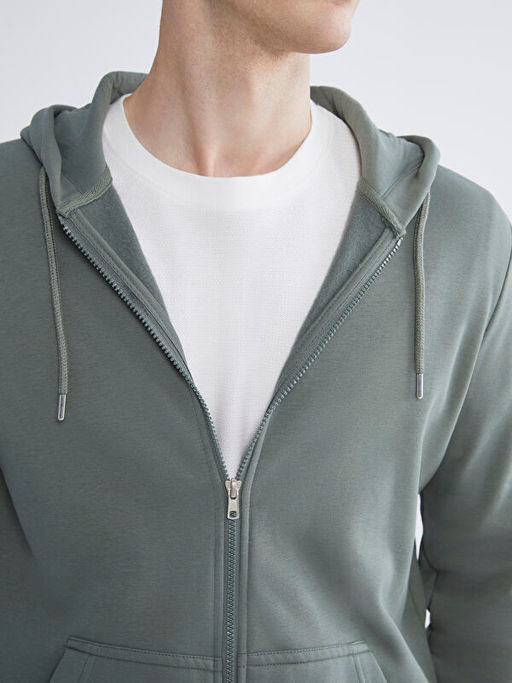 Kap??onlu Uzun Kollu Erkek Fermuarl? Sweatshirt