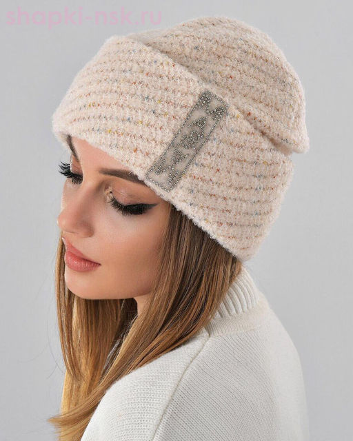 Отворот мохер мульти полоска термо Шапка флис (56-58)