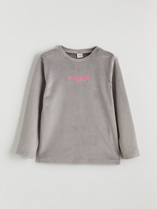 Bisiklet Yaka Los Angeles Nak??l? K?z ?ocuk Kadife Pijama Tak?m