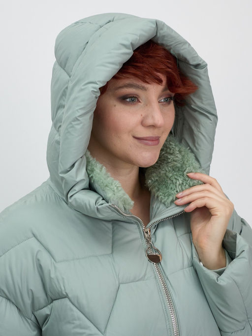 Куртка зимняя женская из овчина стильная и модная зеленого цвета 7309Z - Visdeer фото 3