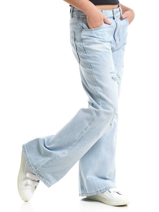 Джинсы клеш рваные для весны и лета 33-1053 св.голубой - Mini maxi фото 16