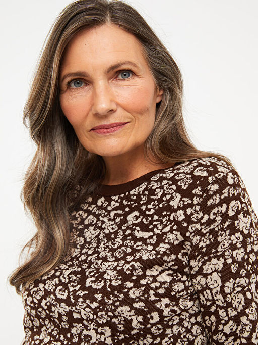 Bisiklet Yaka Desenli Uzun Kollu Kad?n Triko Kazak