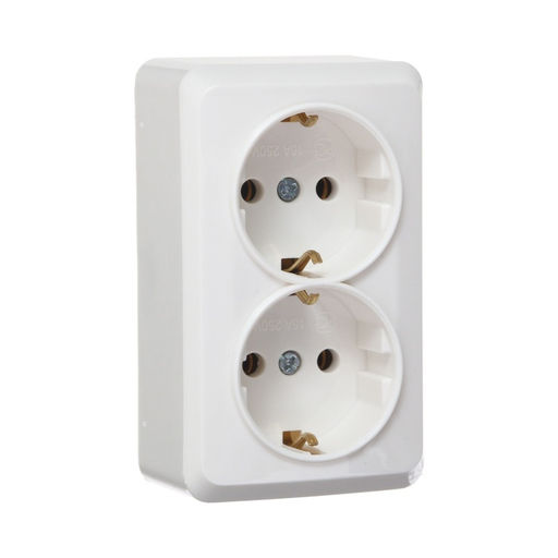 Розетка двухместная Luazon Lighting "Лига", 16 А, накладная, с з/к, белая