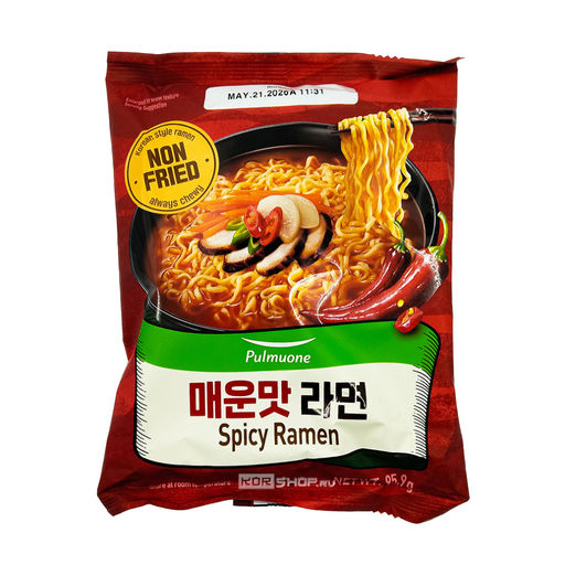 Лапша б/п острая нежареная Spicy Ramen Pulmuone, Корея, 95,9 г Акция
