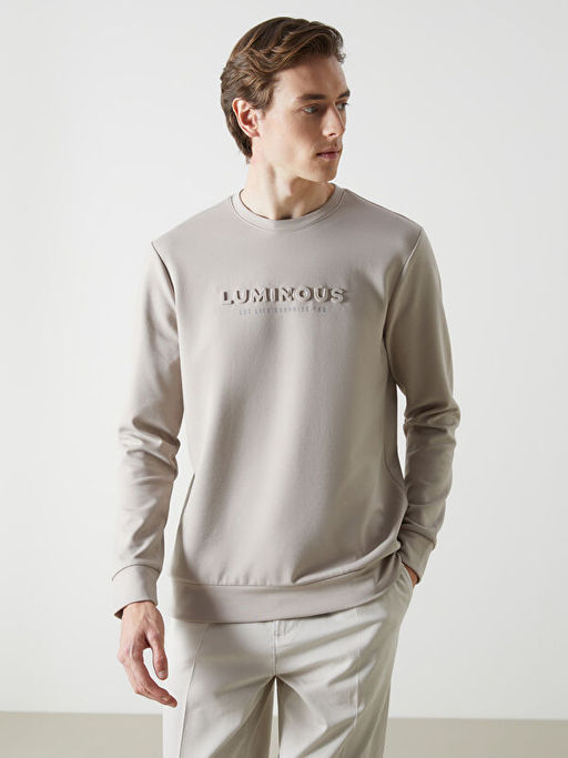 Bisiklet Yaka Uzun Kollu Bask?l? Erkek Sweatshirt