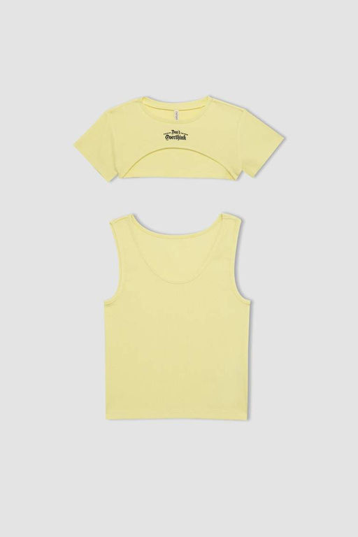 Футболка из двух частей с короткими рукавами в рубчик для девочек - Defacto фото 7