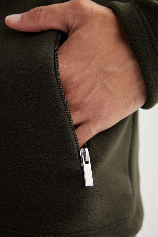 Флисовый кардиган стандартного кроя с воротником-стойкой - Defacto фото 8