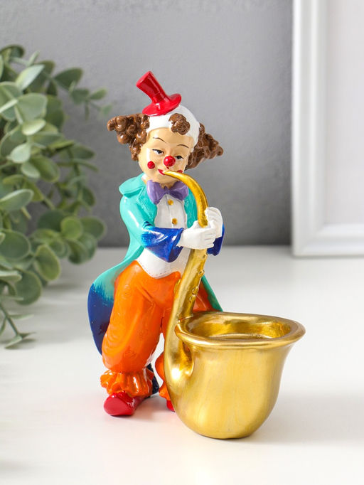 Подсвечник полистоун на 1 свечу "Клоун играет на трубе" яркий разноцветный 17 см