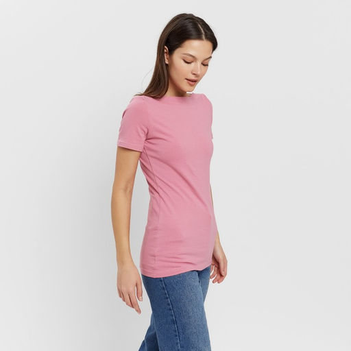 Футболка женская с вырезом лодочка MINAKU: Basic line, лиловая, размер 46