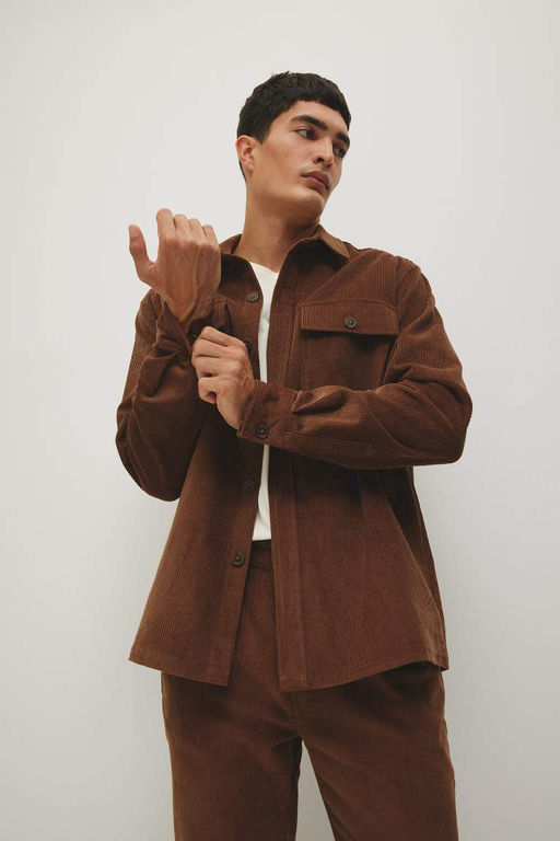 Вельветовая куртка-рубашка стандартного кроя с воротником-поло и длинными рукавами - Defacto фото 3