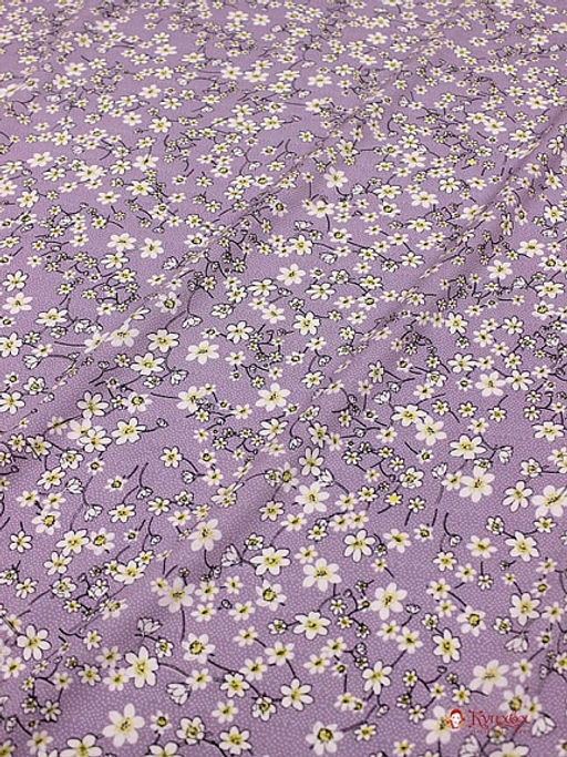 Штапель Белые цветочки на пшене цв.сиреневый туман, ш.1.42м, вискоза-100%, 90гр/м.кв - Купава фото 3