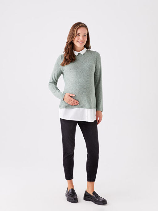 G?mlek Yaka D?z Uzun Kollu Hamile Ti??rt