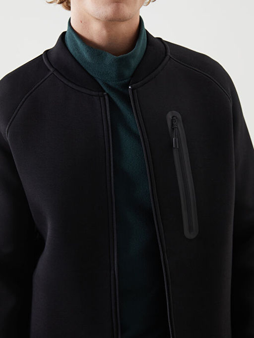 Kolej Yaka Uzun Kollu Erkek Fermuarl? Sweatshirt