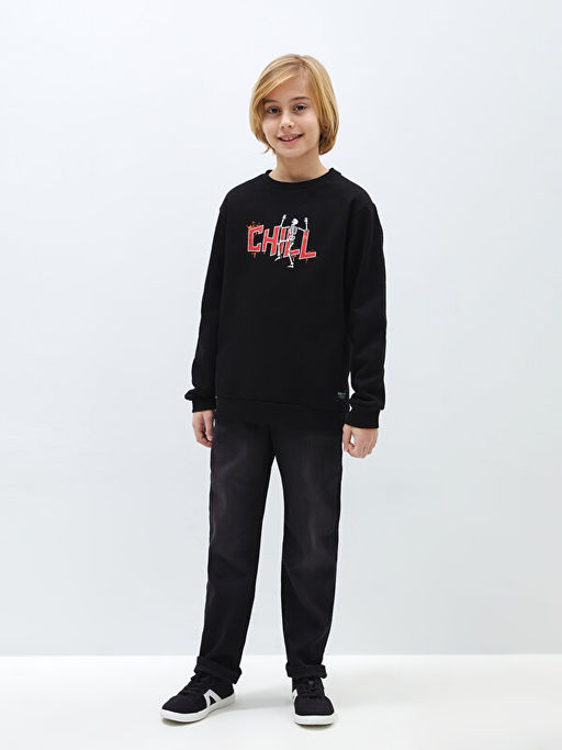 Bisiklet Yaka Bask?l? Uzun Kollu Erkek ?ocuk Sweatshirt - Waikiki фото 2
