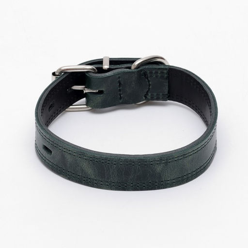 Ошейник кожанный двухслойный 3 см, ОШ 35-47 см, изумрудный - Пижон фото 2