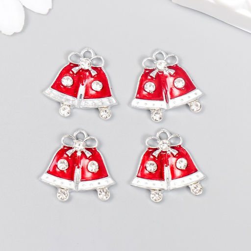 Цена за 4 шт. Декор для творчества металл, эмаль, страза «Колокольчики новогодние» 2×2.2 см