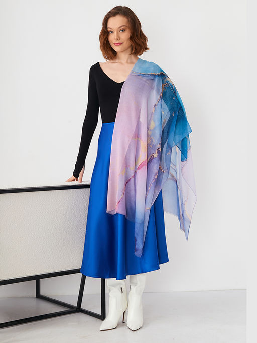 Большой, мягкий, тонкий и очень нежный двусторонний палантин с рисунком в стиле арт-деко - Tantino фото 2