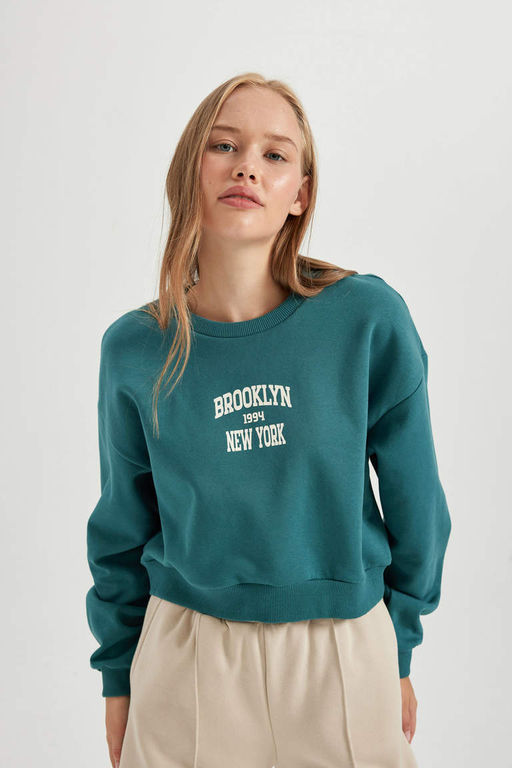 Толстый толстый свитшот Cool Oversize с круглым вырезом - Defacto фото 3