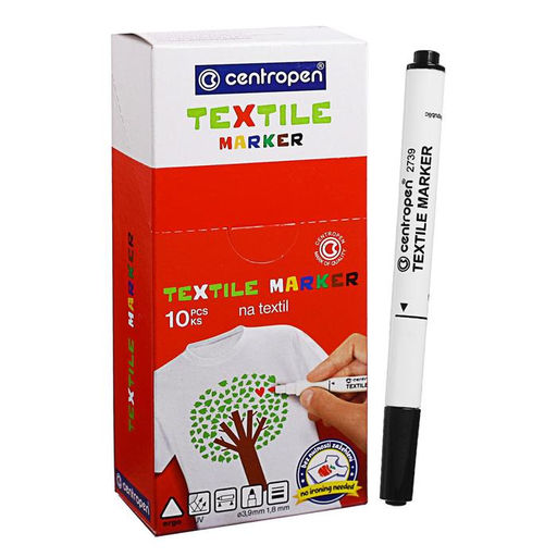 Цена за 10 шт. Маркер для ткани 3.9 мм Centropen 2739, линия 1.8 мм, цвет чёрный
