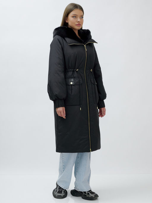 Пальто зимнее женское стильное с норкой люкс класса черного цвета 8628Ch - Mtforce фото 4