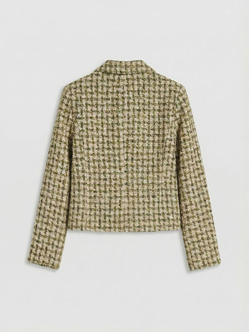 G?mlek Yaka Ekose Kad?n T?vit Ceket