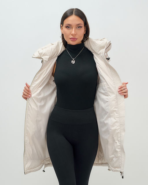 Куртка зимняя женская с капюшоном модная бежевого цвета 3193B - Visdeer фото 15