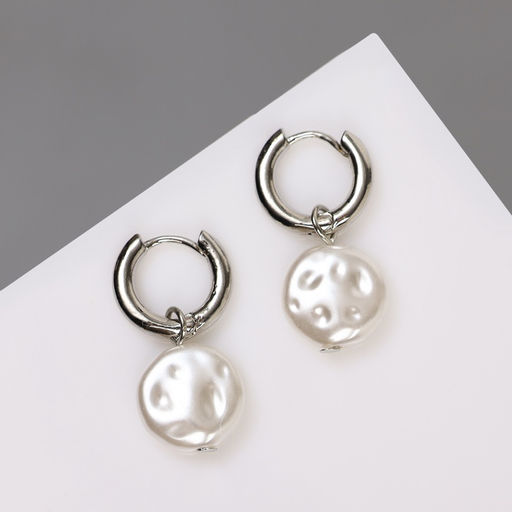 Серьги со съёмным элементом Трансформер жемчужный диск, цвет белый в серебре