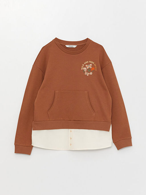 Bisiklet Yaka Nak??l? Uzun Kollu K?z ?ocuk Sweatshirt