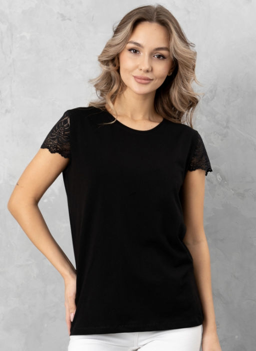 Футболка с КРУЖЕВОМ хлопок 95%, лайкра 5%,черная - Binita фото 9