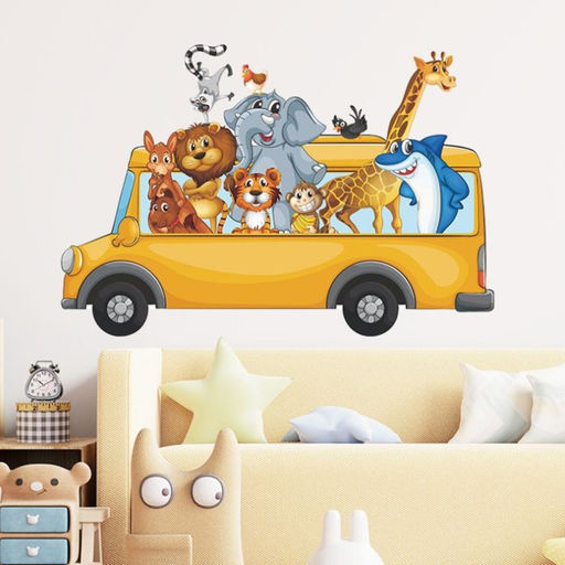 Наклейка интерьерная цветная «Зверята в автобусе», набор 2 листа, 25×70 см