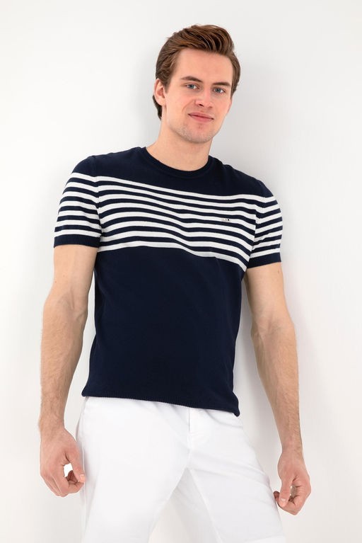 Erkek Slim Fit Bisiklet Yaka Lacivert Triko Ti__rt Sepette S_rpriz _ndirim